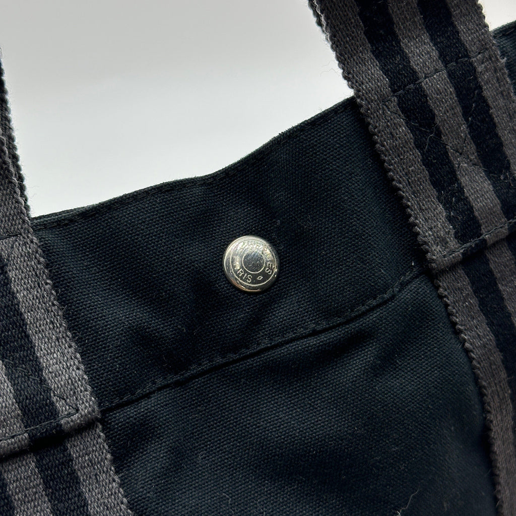 Hermes Herline MM Black Gray Canvas Tote Bag