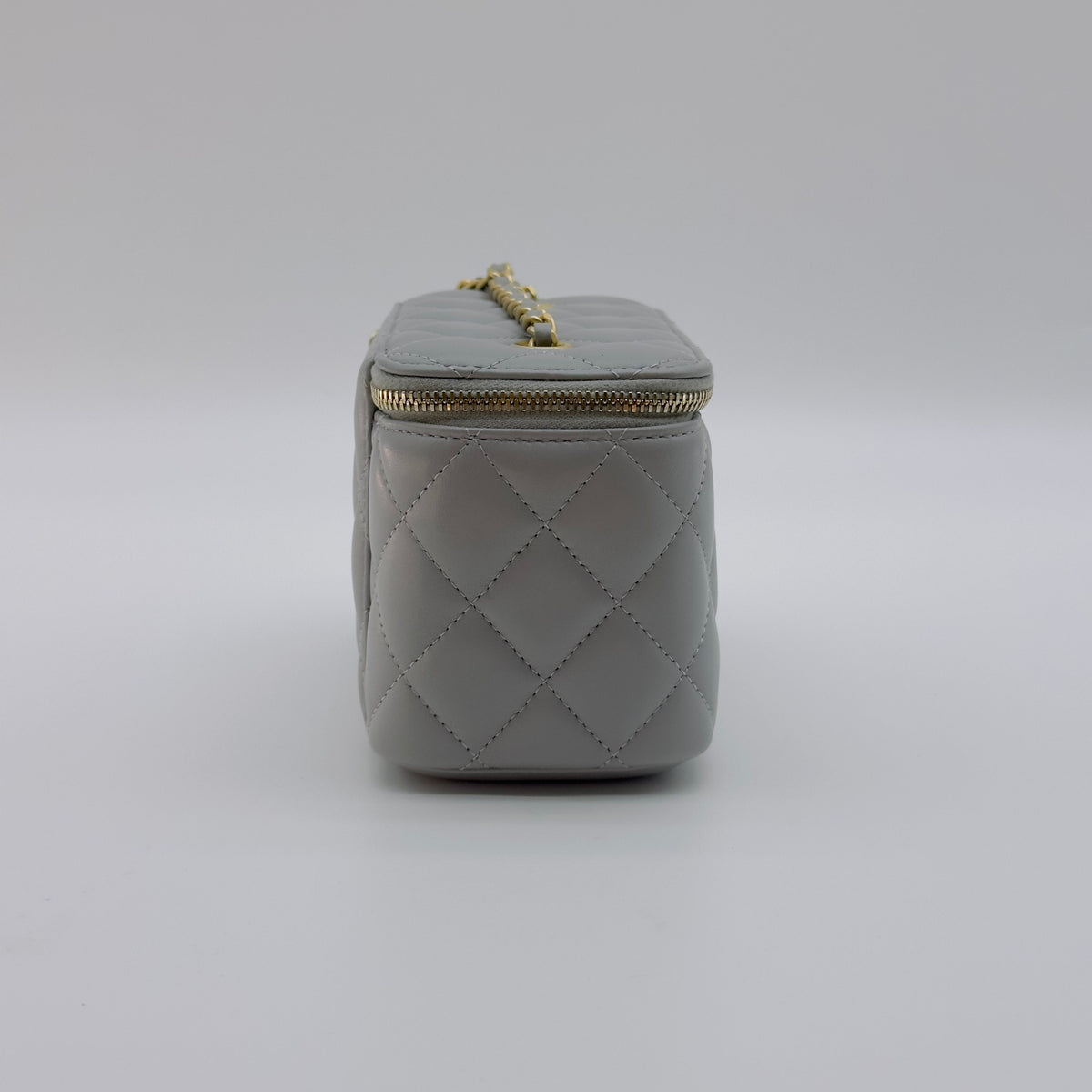 Chanel Quilted Lambskin CC Vanity Case Mini Gray Chain Shoulder Bag