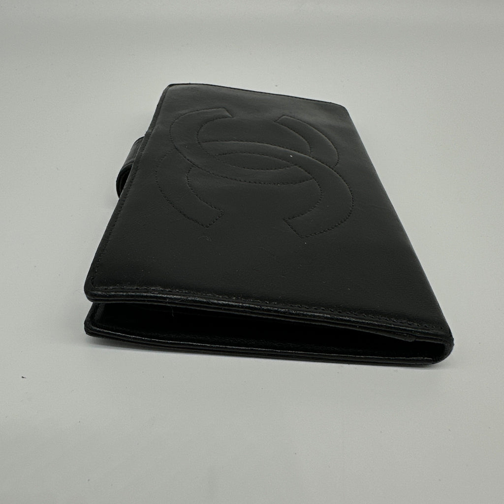 Chanel Leather CC Logo Black Bifold Long Wallet