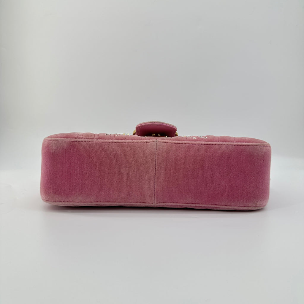 Gucci GG Marmont Velvet Crystal Shoulder Bag Pink 443497