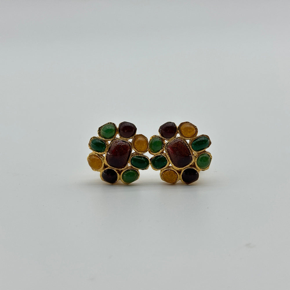 Chanel 96A Gold Multicolor Stone Clip-On Earrings
