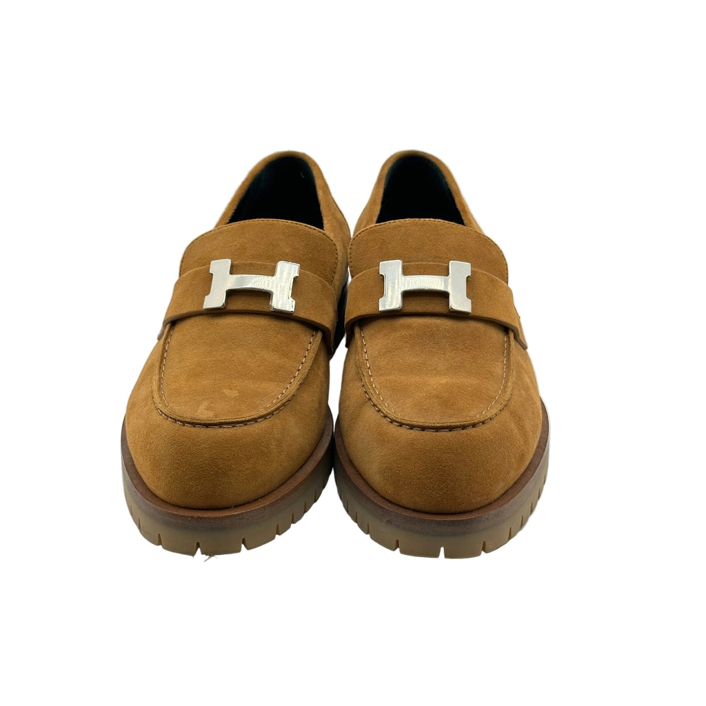 Hermès Suede Goatskin Faubourg Brown Loafers