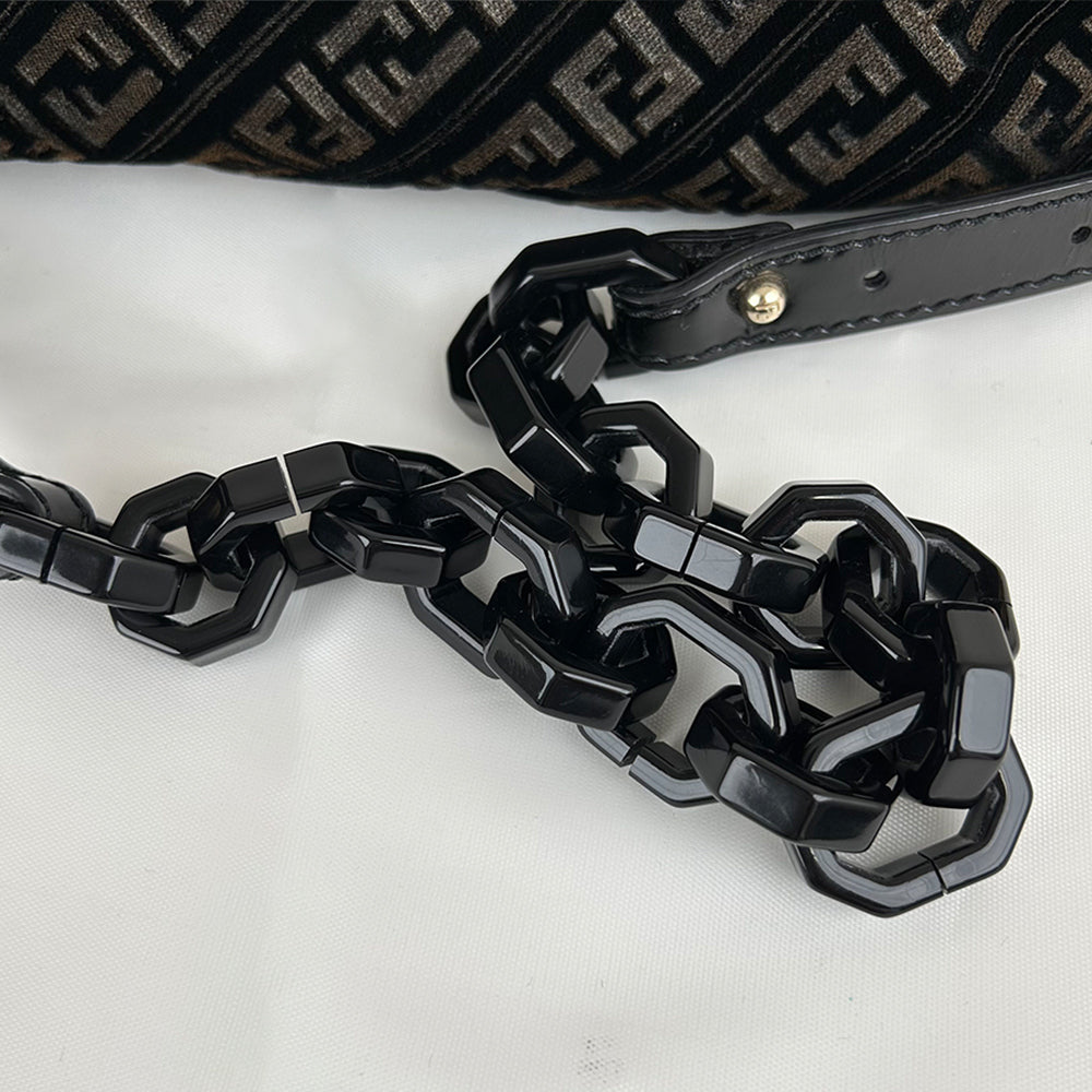 Fendi Black Velvet Baguette Bag Gold Hardware Acrylic Chain