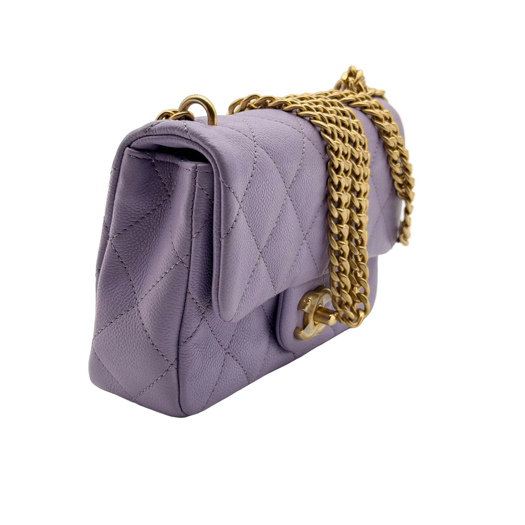Chanel caviar quilted mini rectangular sweetheart flap light purple