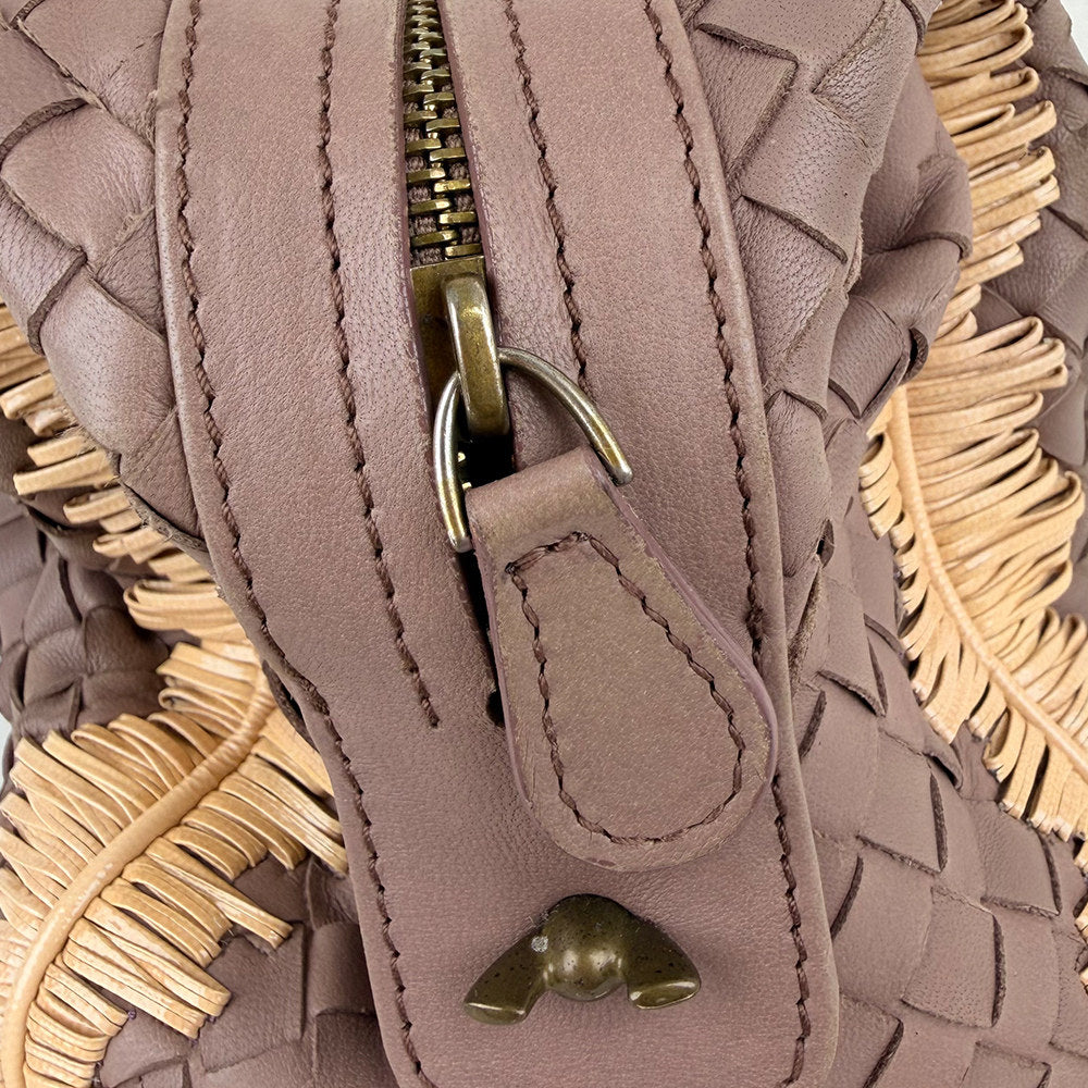 Bottega Veneta Intrecciato Woven Fringe Boston Bag Handbag Purple
