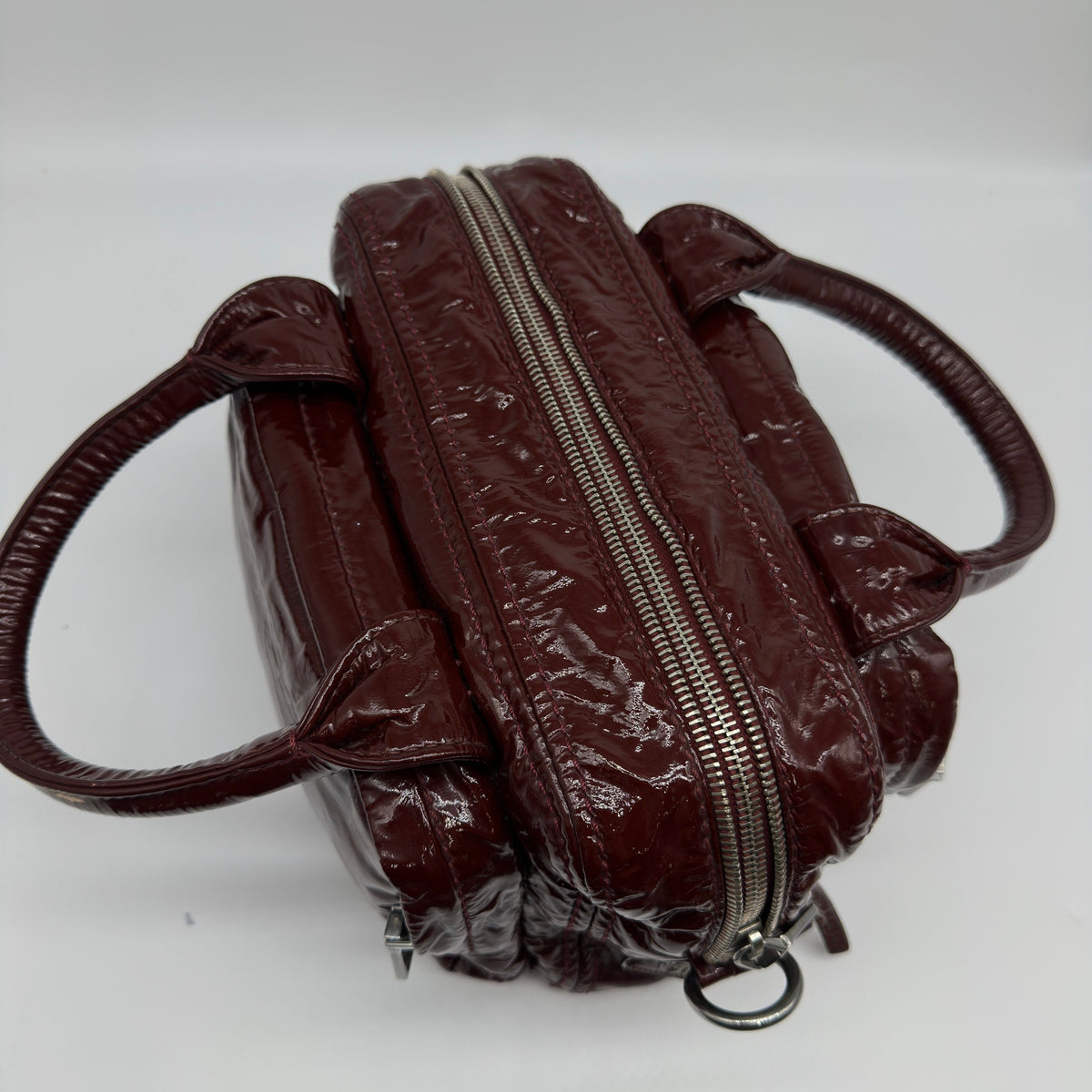 Prada Patent Leather Mini Burgundy Boston Bag