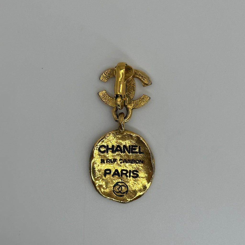 Chanel Coco Mark Cambon Plate Gold-Tone Drop Earrings