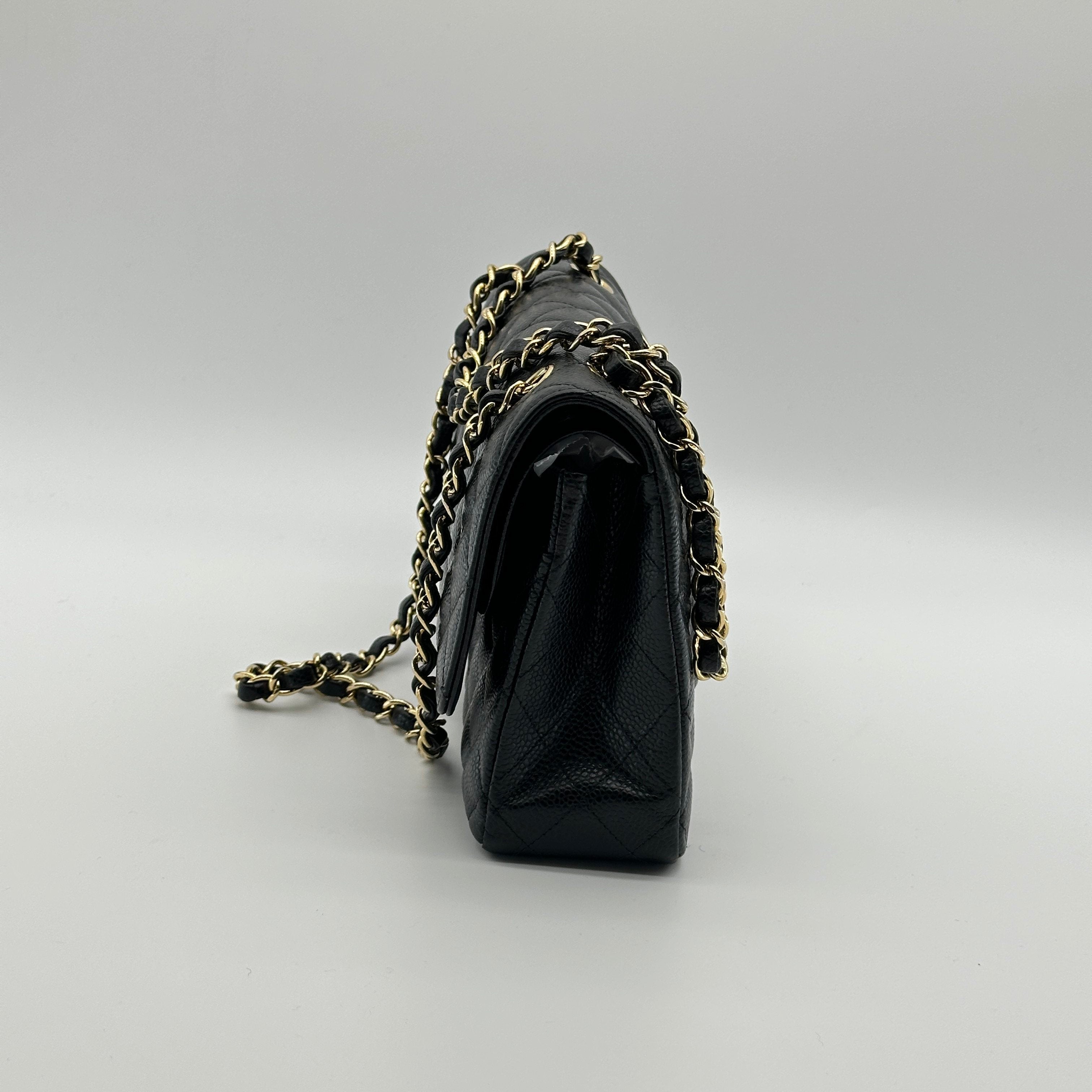 Chanel Matelasse 25 Caviar Skin Double Flap Double Chain Bag Black Gold Metal Fittings 26052533 26XXXXXX A01112