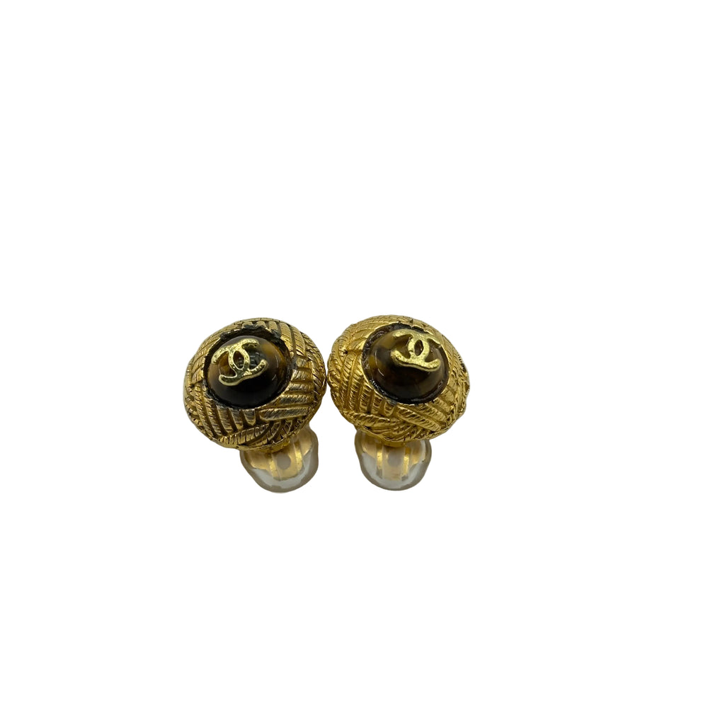 Chanel Gold Coco Mark Round Clip-On Earrings