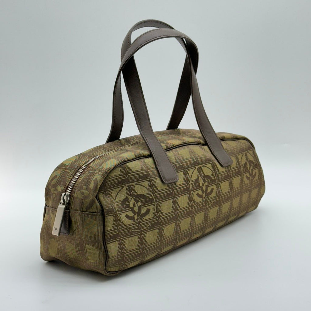 Chanel New Travel Line CC Jacquard Brown Bowling Bag
