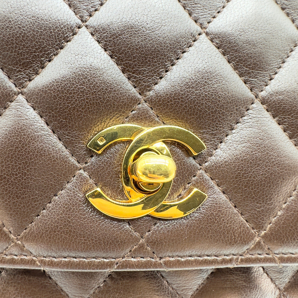 Chanel Quilted Caviar Leather Classic Flap Medium Brown Chain Shoulder Bag