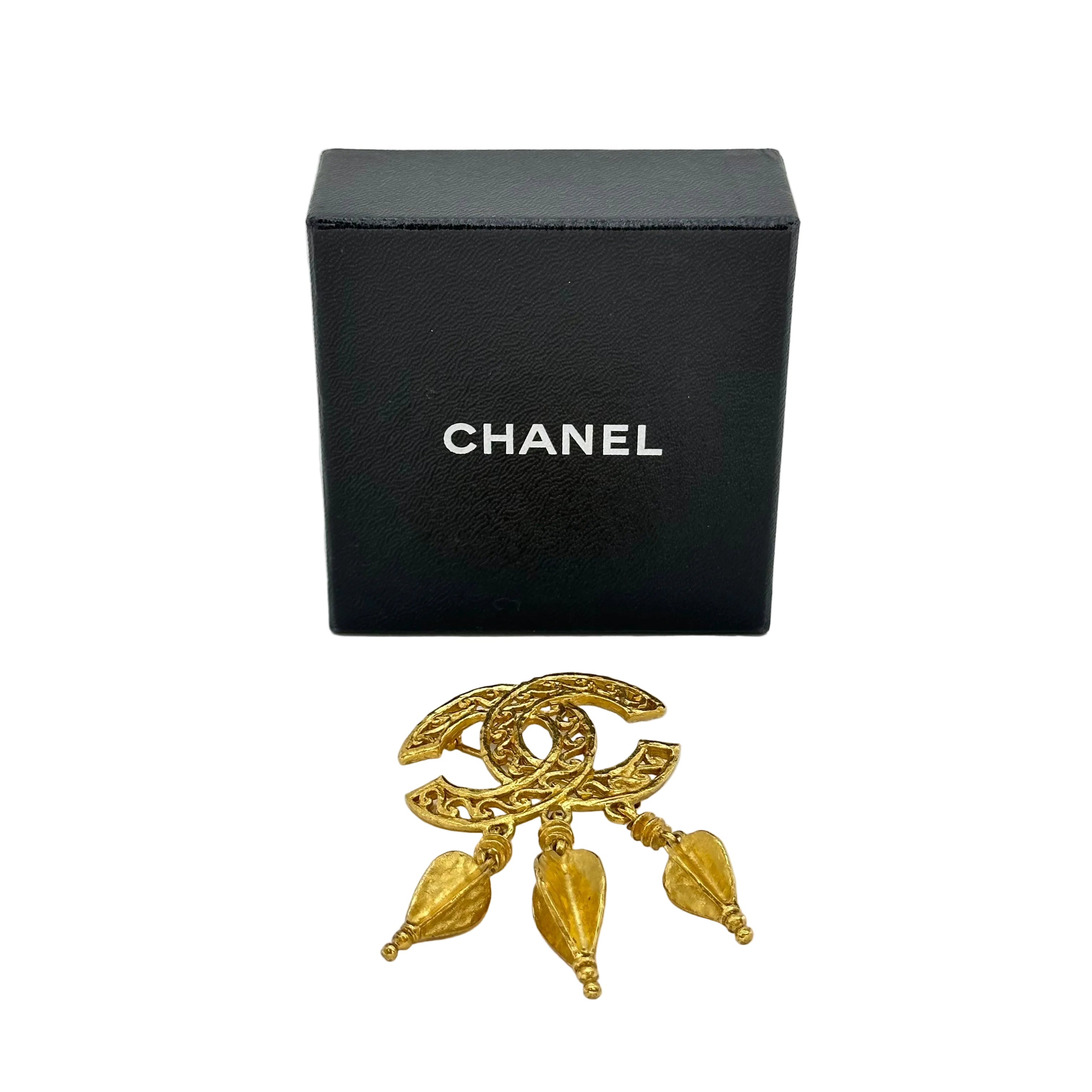 Chanel Vintage Coco Mark Swing Brooch Fringe Brooch Pin Gold 95A