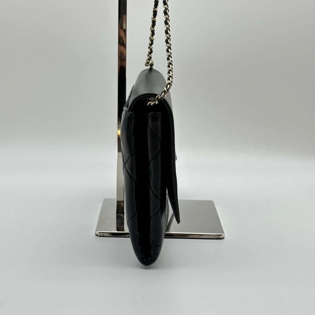 Chanel Matelasse Leather Logo Plate Black Crossbody Bag