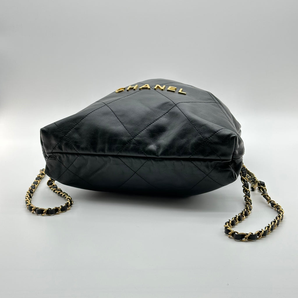CHANEL 22 Backpack Black Calfskin Gold Hardware small
