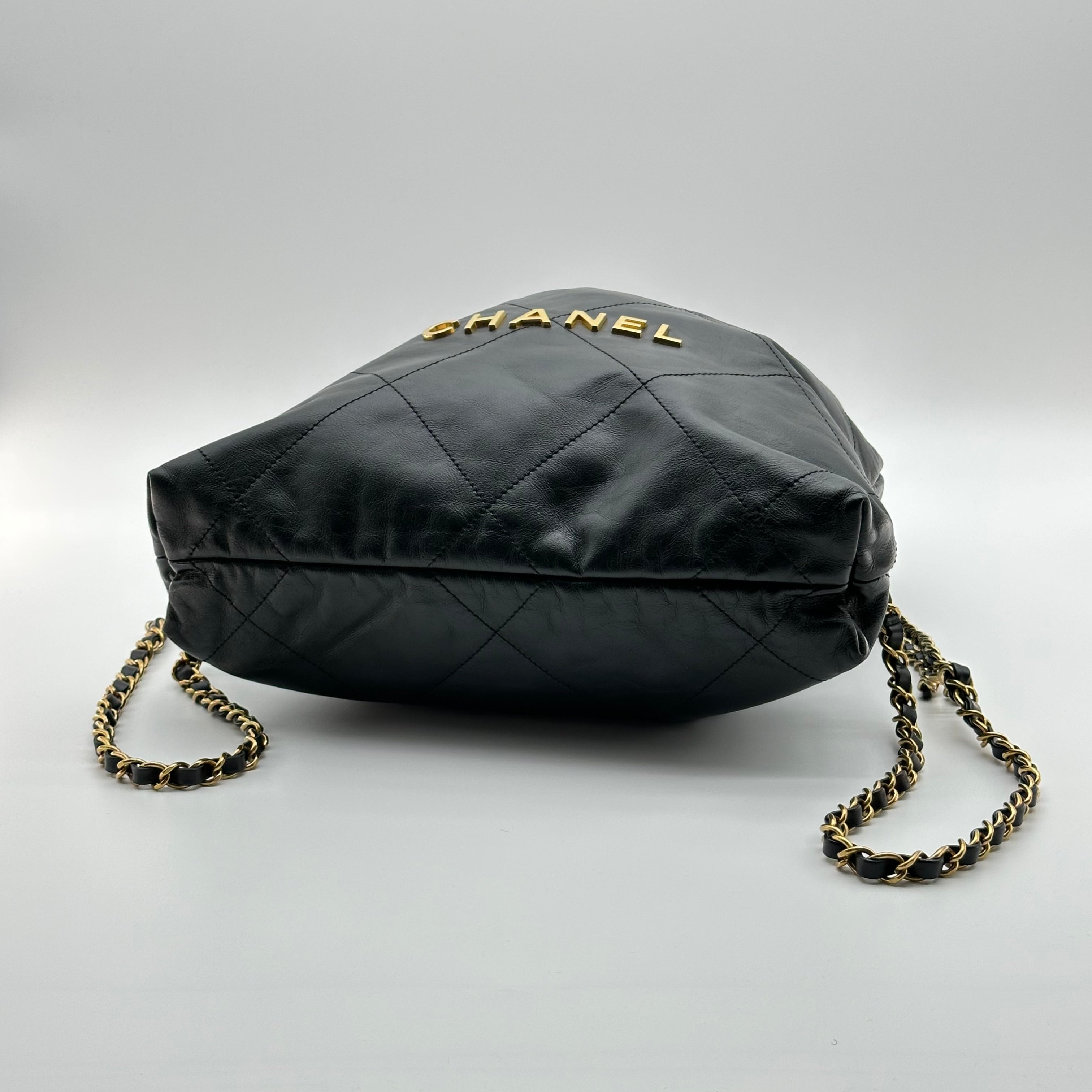CHANEL 22 Backpack Black Calfskin Gold Hardware small
