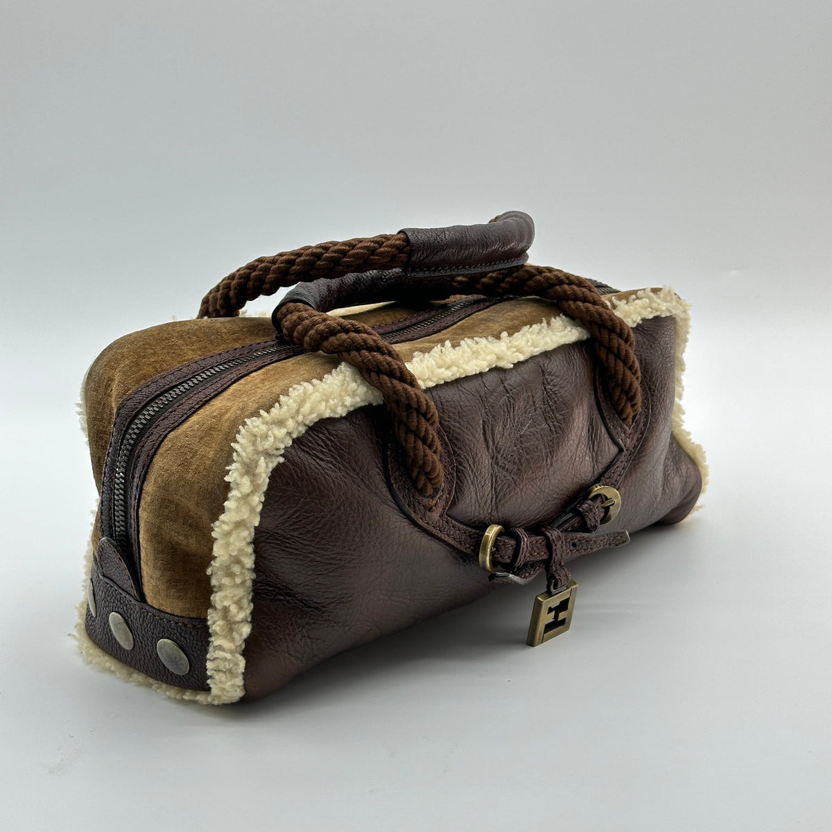 Fendi Shearling Leather Mouton Brown Handbag