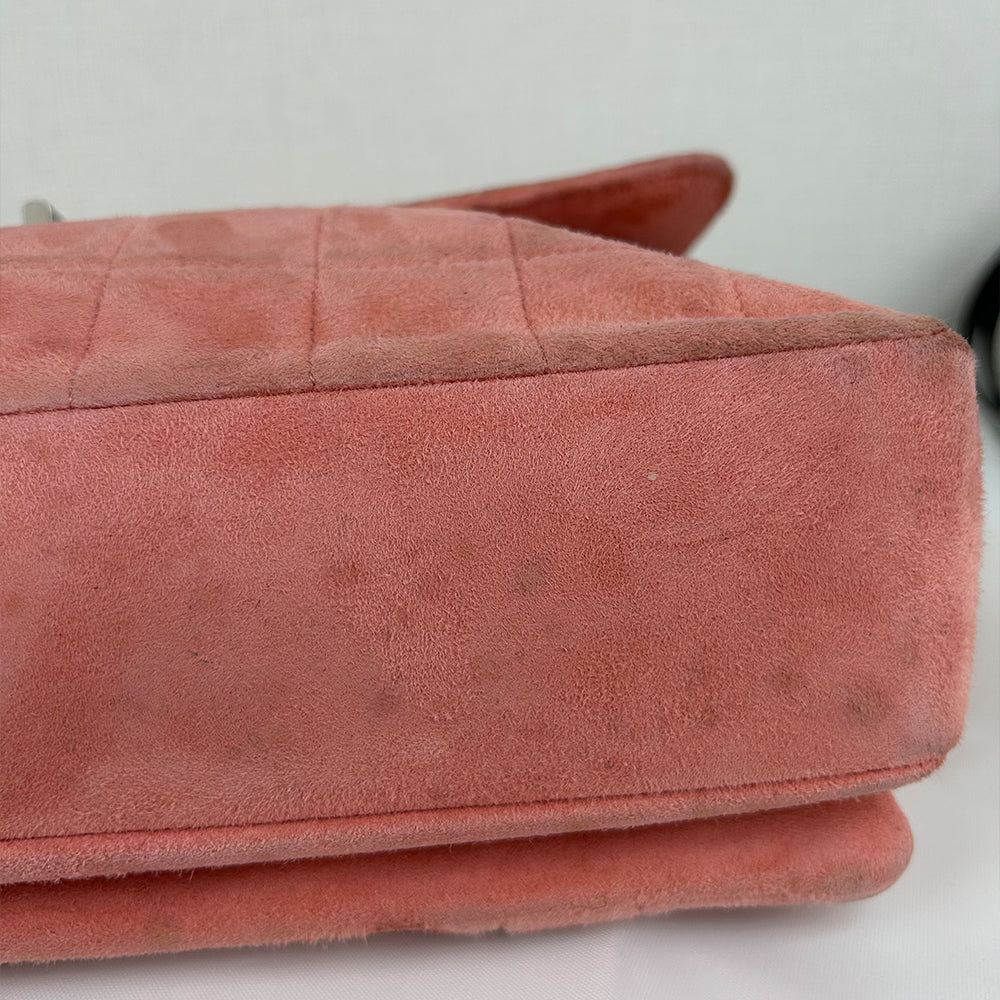 Chanel Pink Choco Bar Reissue Suede Flap Bag Leather Metal