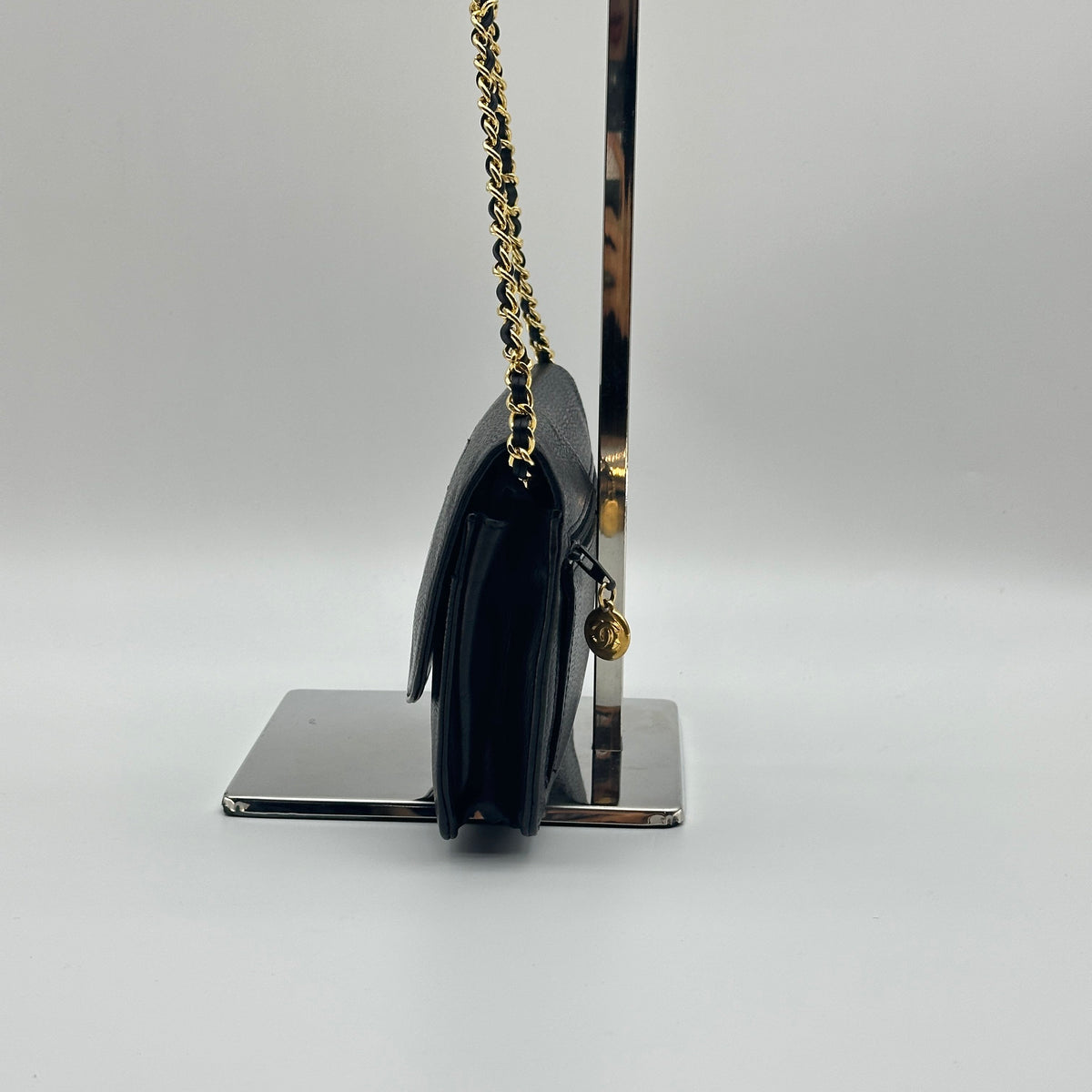 Chanel Coco Mark Caviar Leather Black Chain Wallet