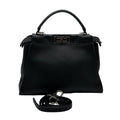 Fendi Peekaboo Regular Size Selleria Calfskin Leather 2WAY Handbag Shoulder Bag Black