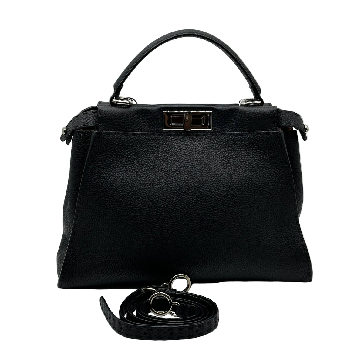 Fendi Peekaboo Taille régulière Selleria Cuir de veau 2WAY Sac à main Sac à bandoulière Noir