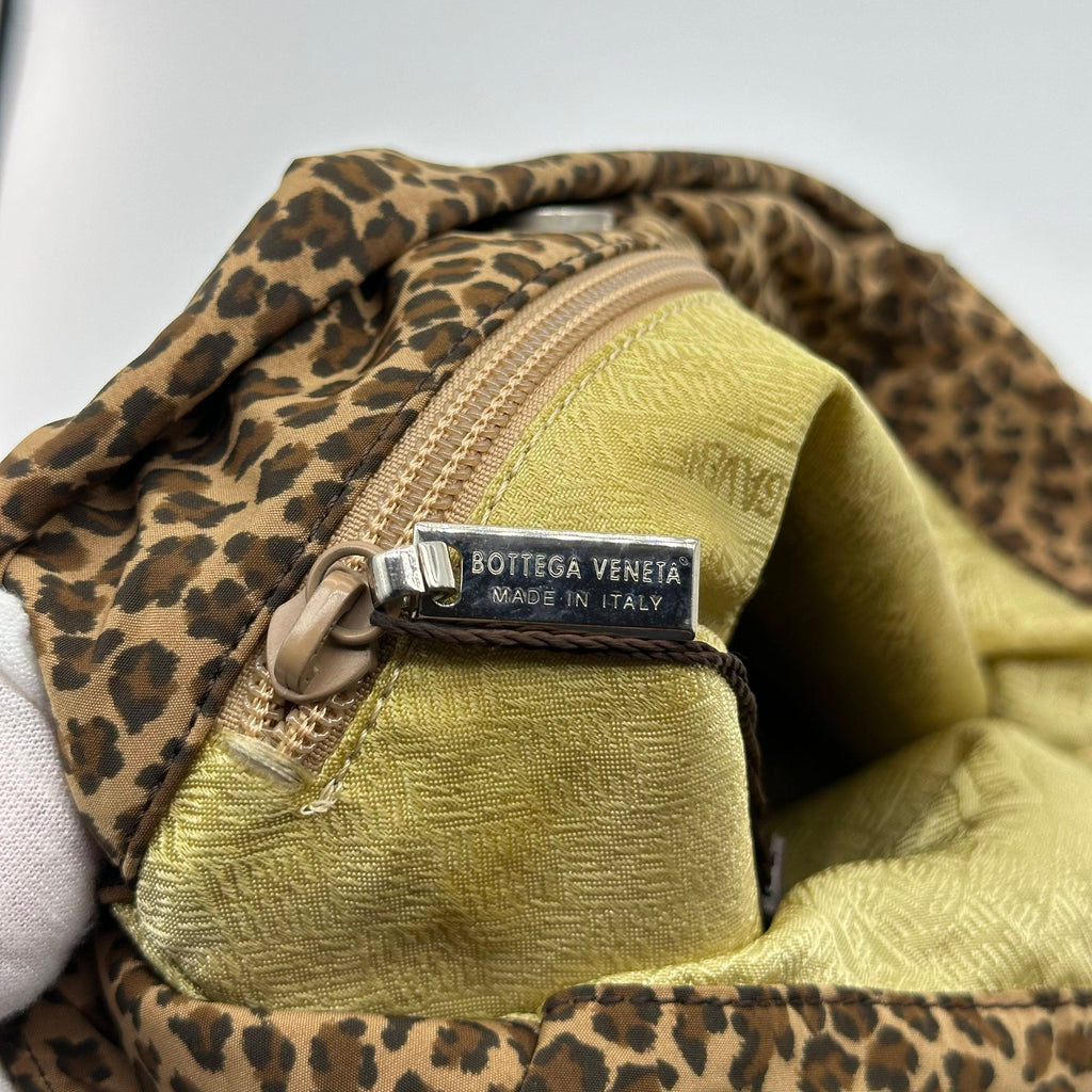 bottega Veneta  nylon leopard print hobo shoulder bag