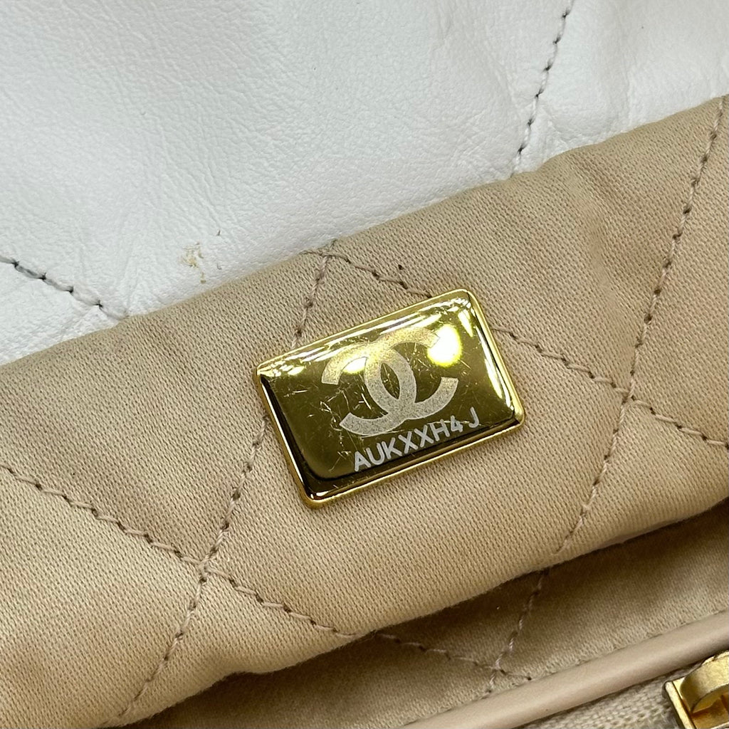 CHANEL 22 Small AS3260 Shiny Calfskin White Gold Hardware Chain Shoulder Bag