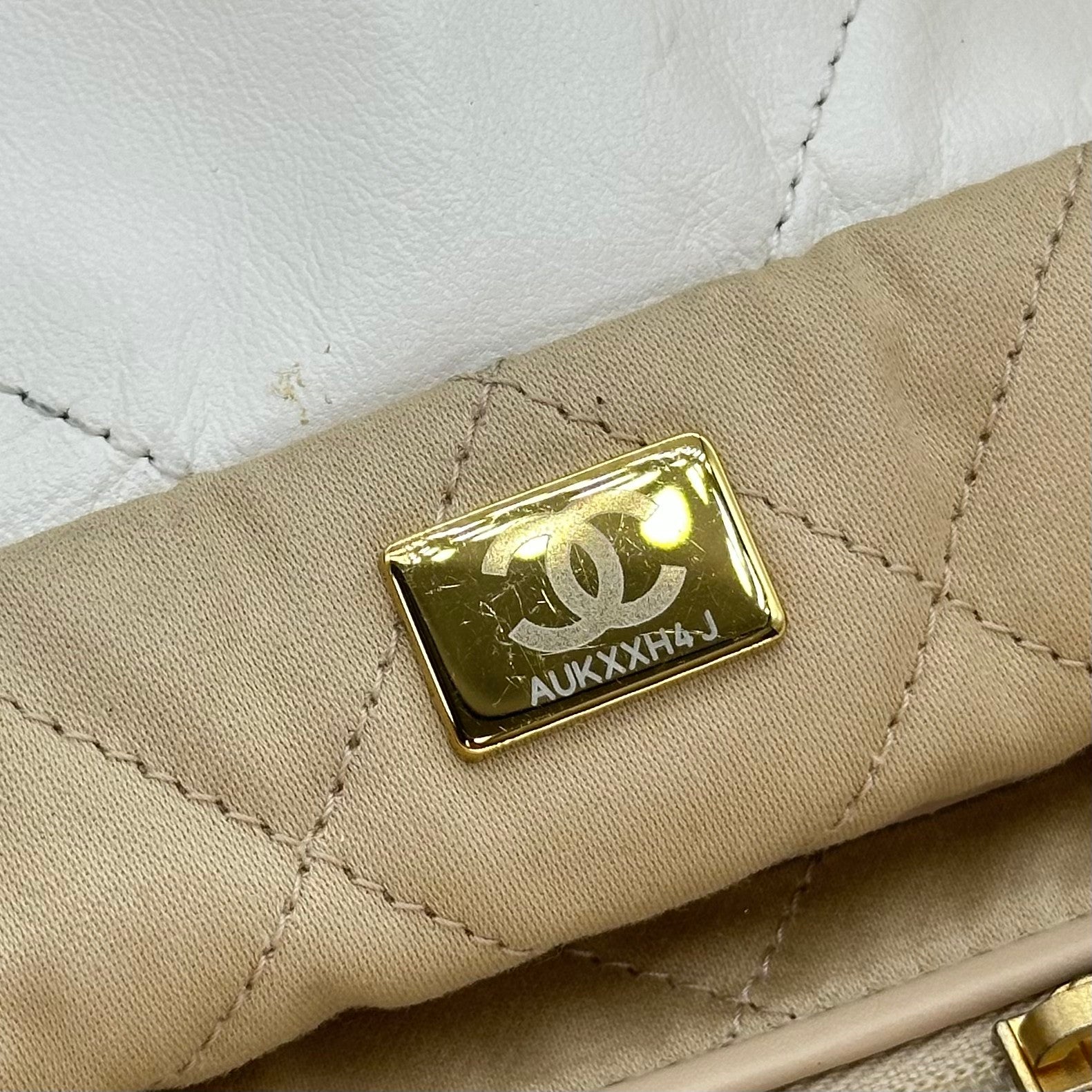 CHANEL 22 Small AS3260 Shiny Calfskin White Gold Hardware Chain Shoulder Bag