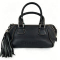CHANEL Fringe Charm Handbag Mini Boston Bag Logo Embossed Coco Mark Engraved Silver Hardware Leather