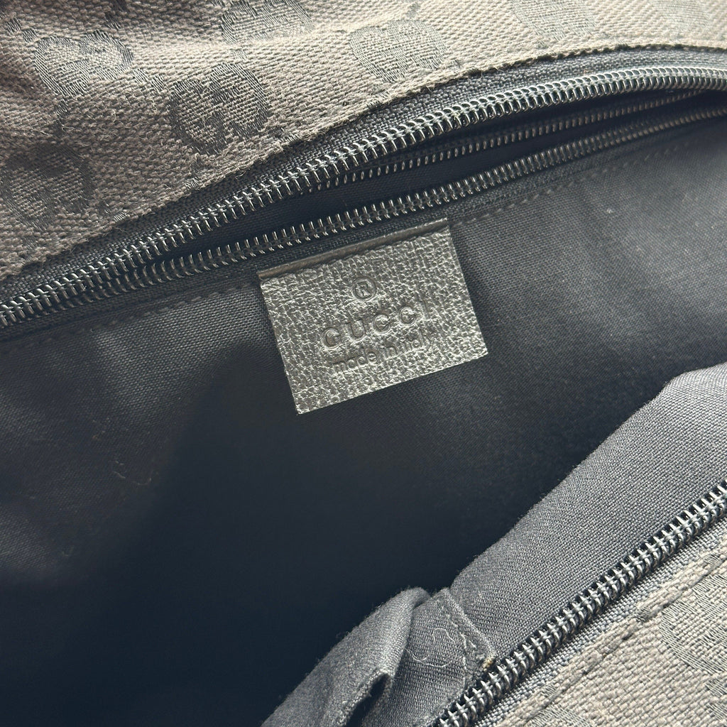 Gucci GG Canvas Leather Black Web Stripe Tote Bag