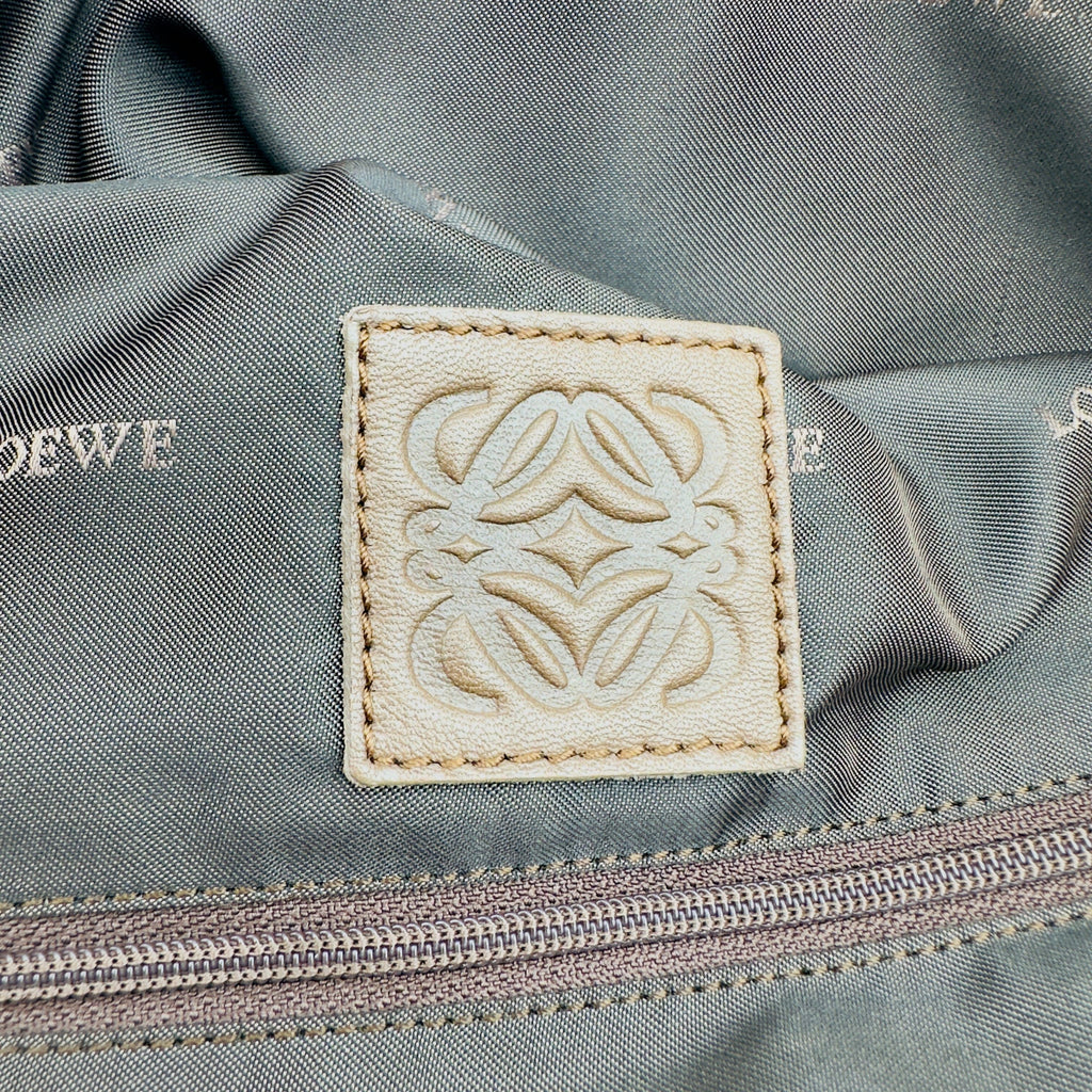 Loewe Nylon and Leather Anagram Small Beige Boston Bag