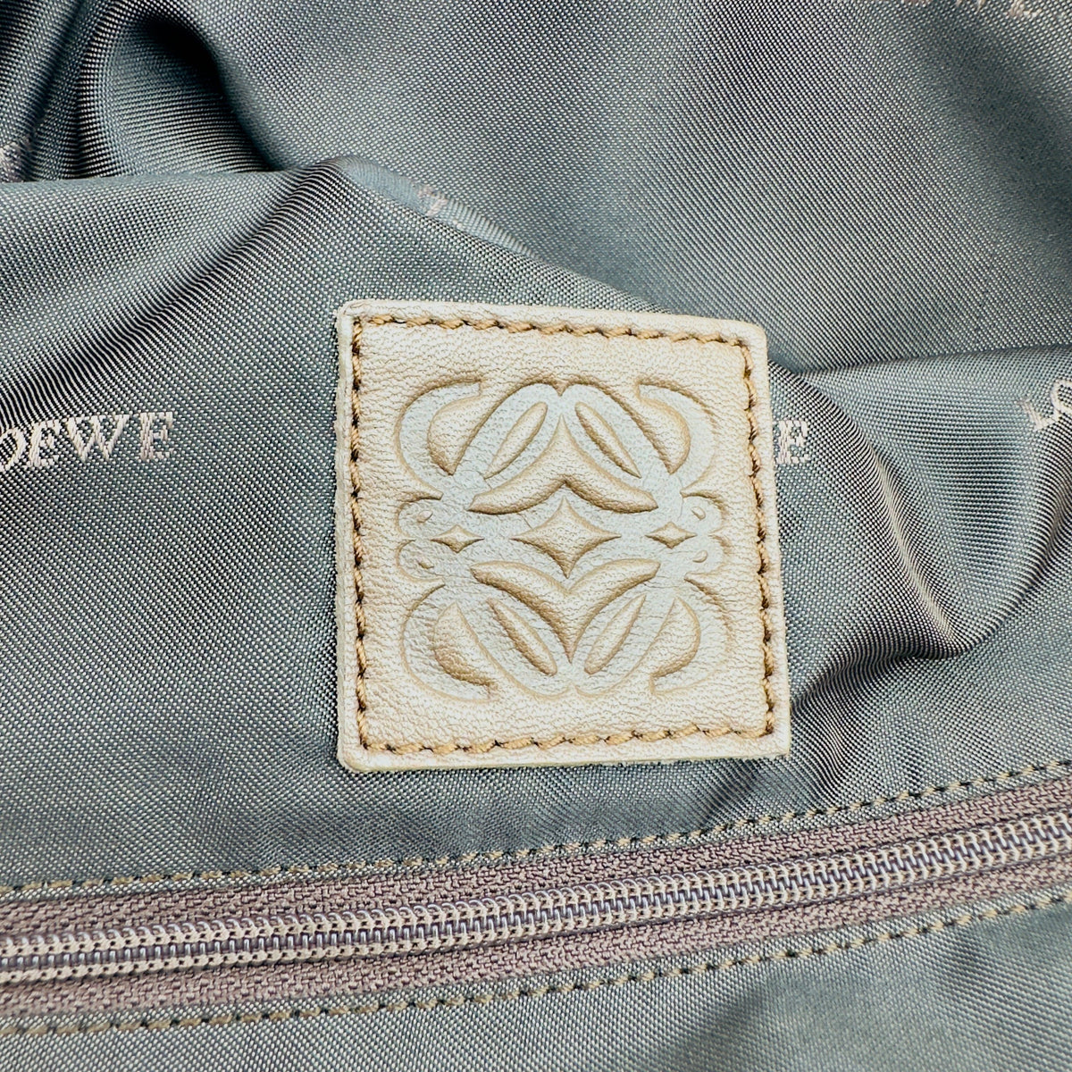 Loewe Nylon and Leather Anagram Small Beige Boston Bag