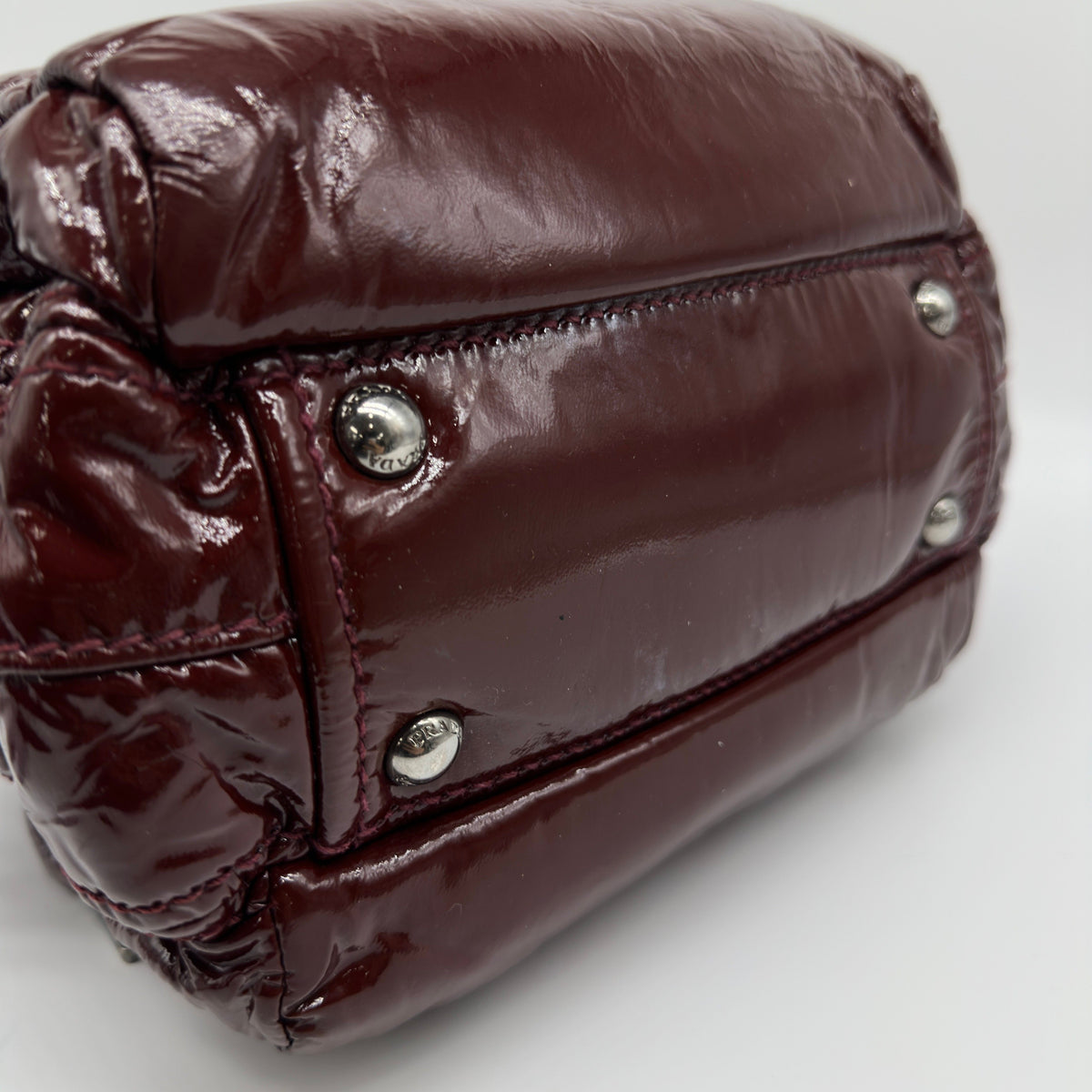Prada Patent Leather Mini Burgundy Boston Bag
