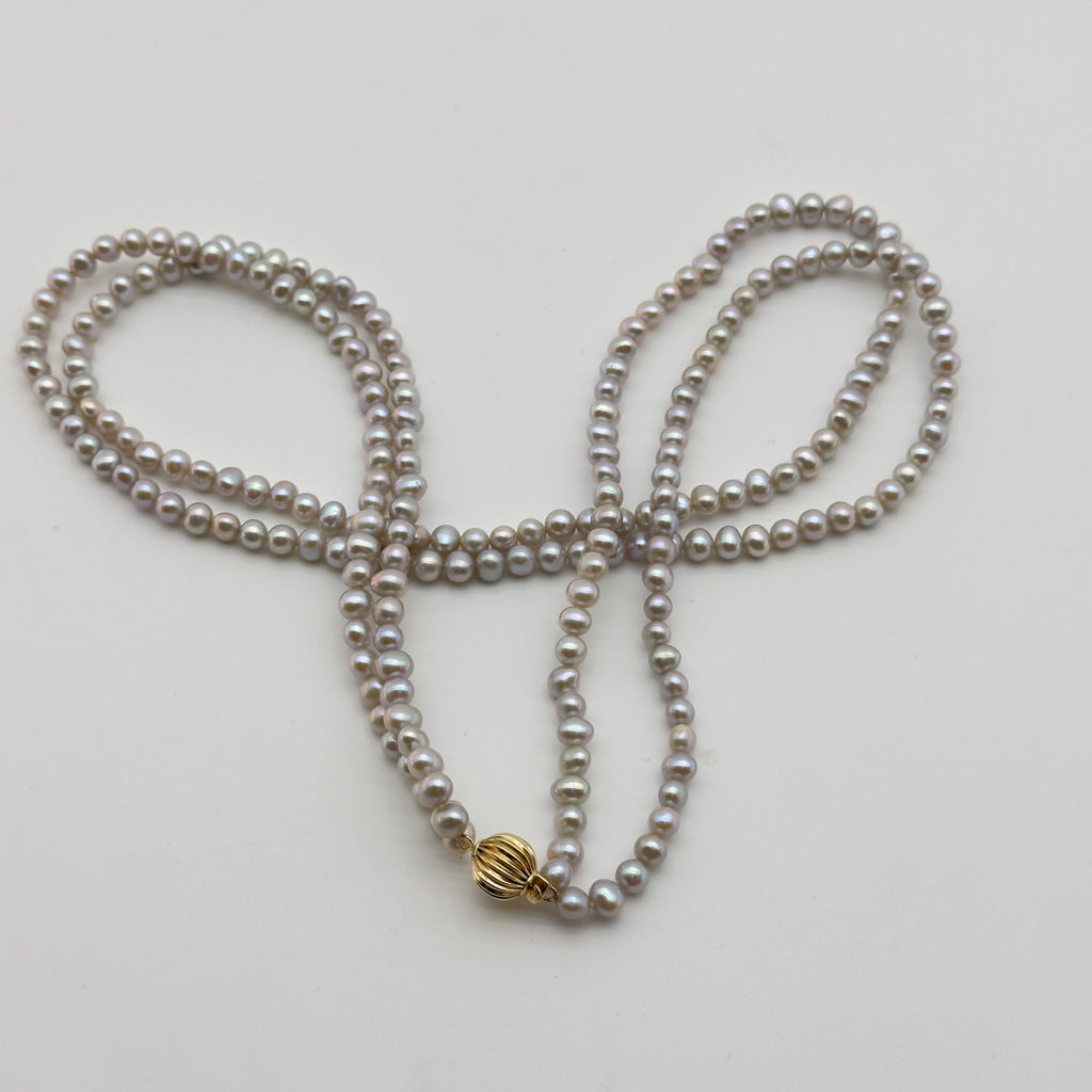 Tasaki Double Strand 5.7mm Freshwater Pearl K14 Gold Necklace
