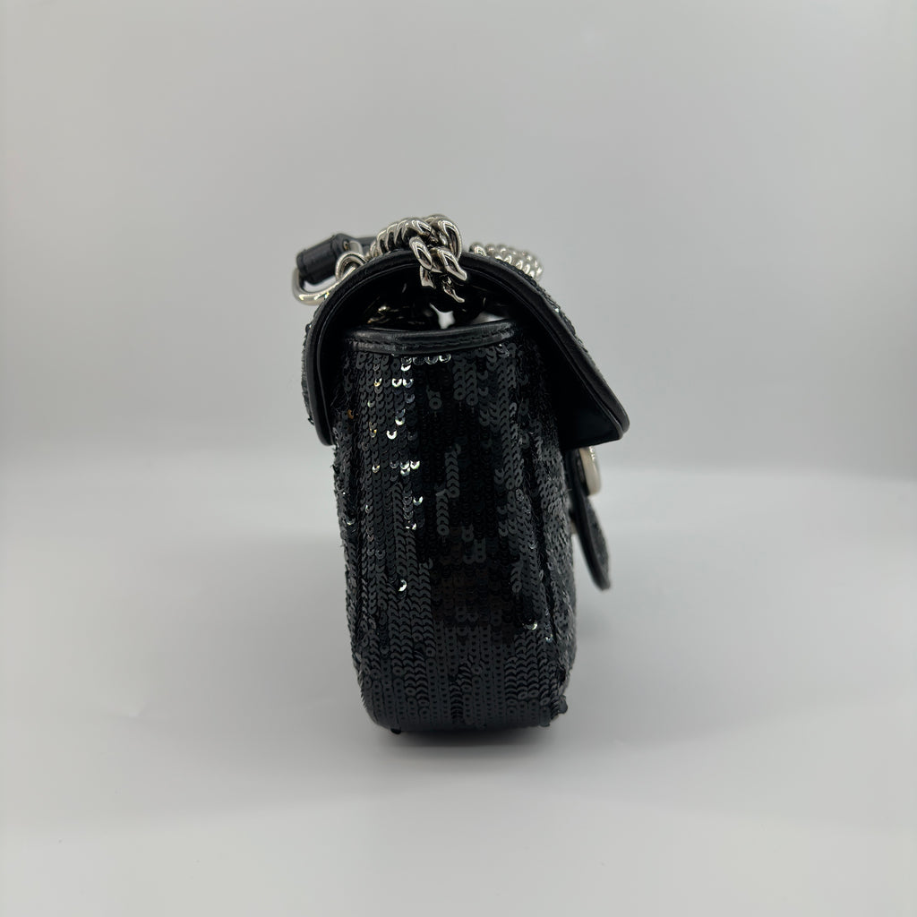 Gucci GG Marmont Sequins x leather Chain Shoulder Bag Black