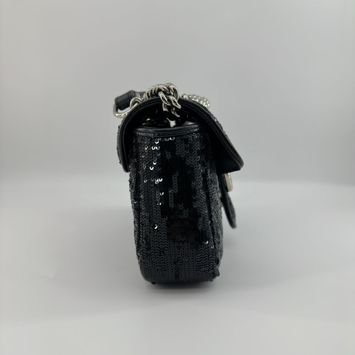 Gucci GG Marmont Sequins x leather Chain Shoulder Bag Black