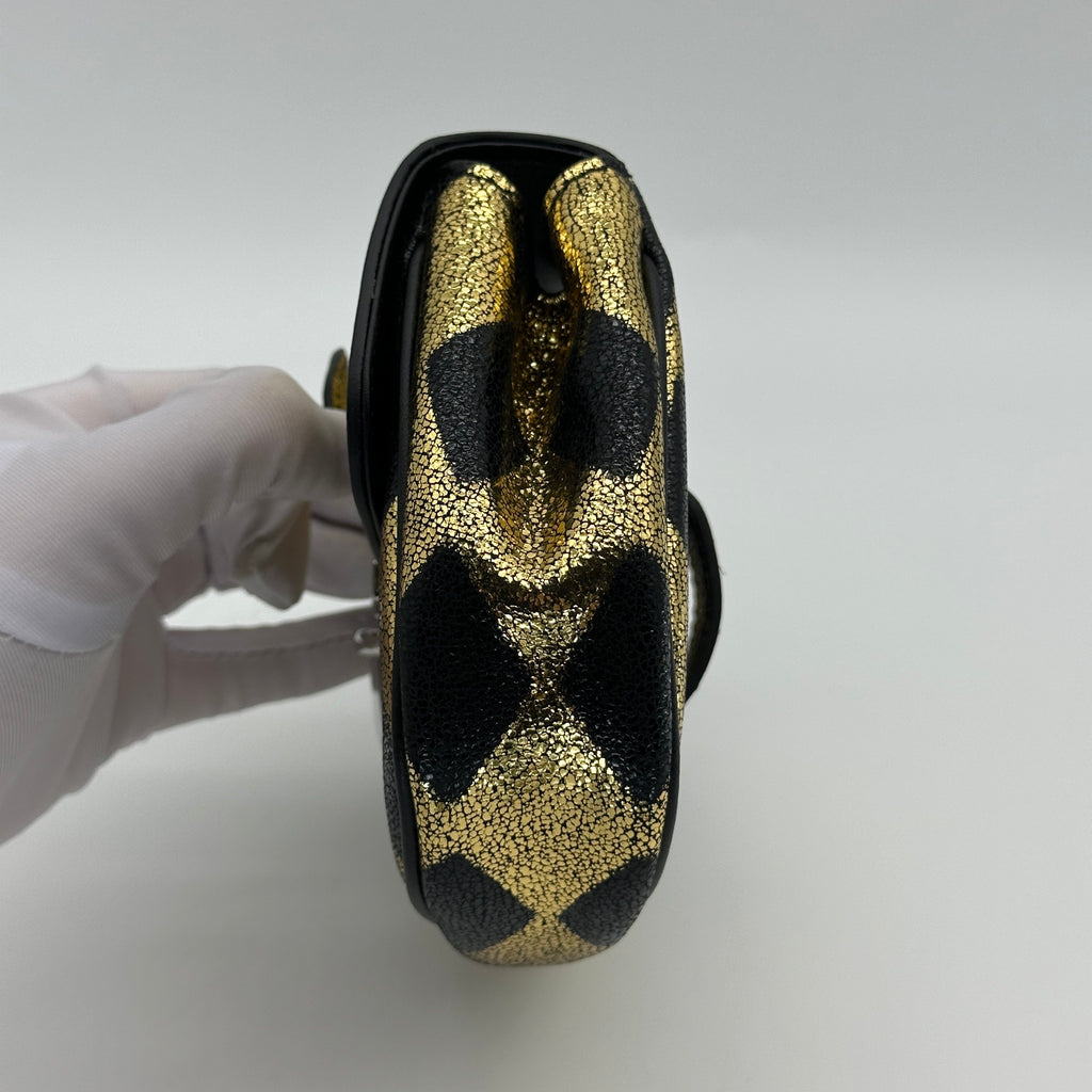Gucci Metallic Diamond Calfskin Black Gold Belt Bag