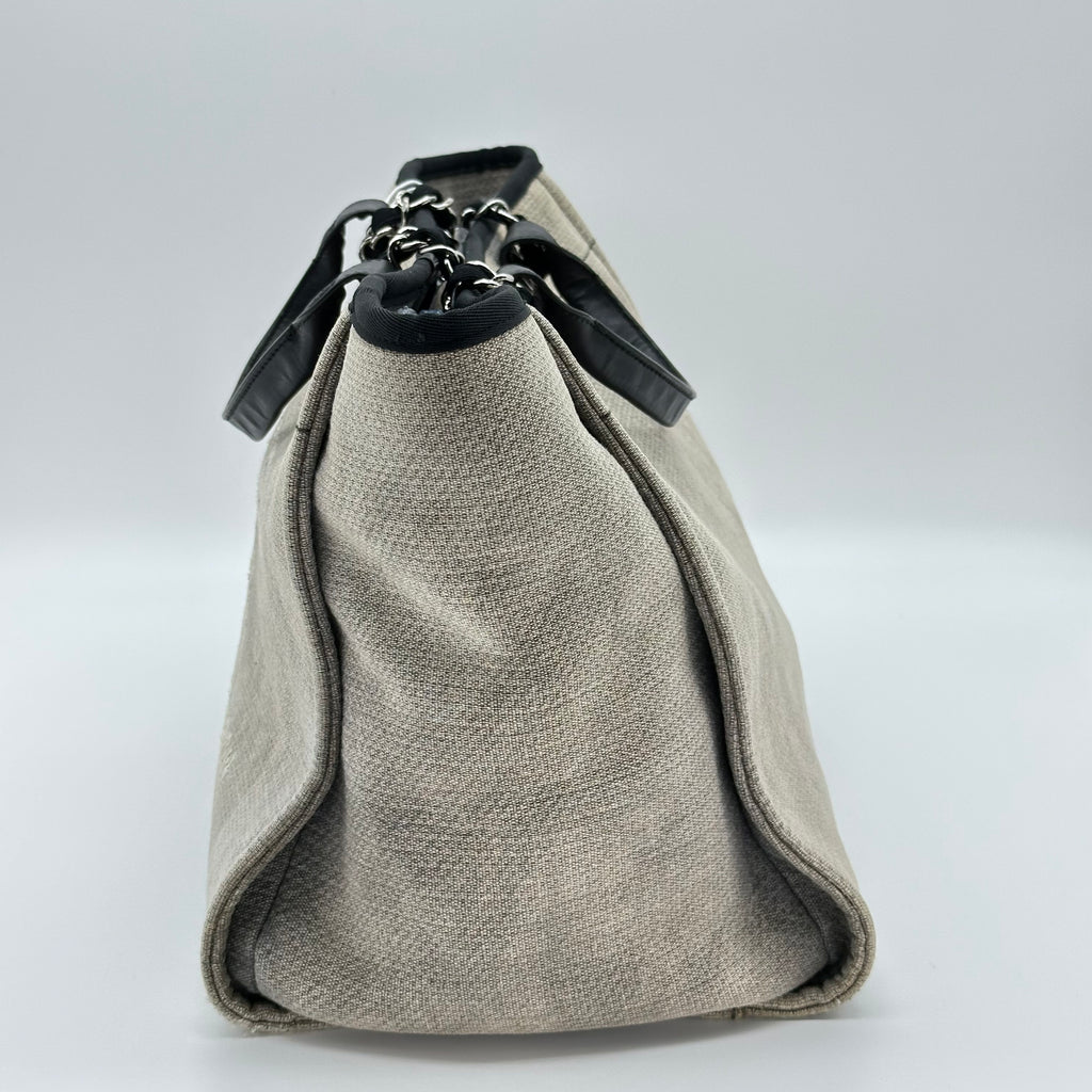 Chanel Deauville Denim leather Tote Bag Canvas Gray Silver