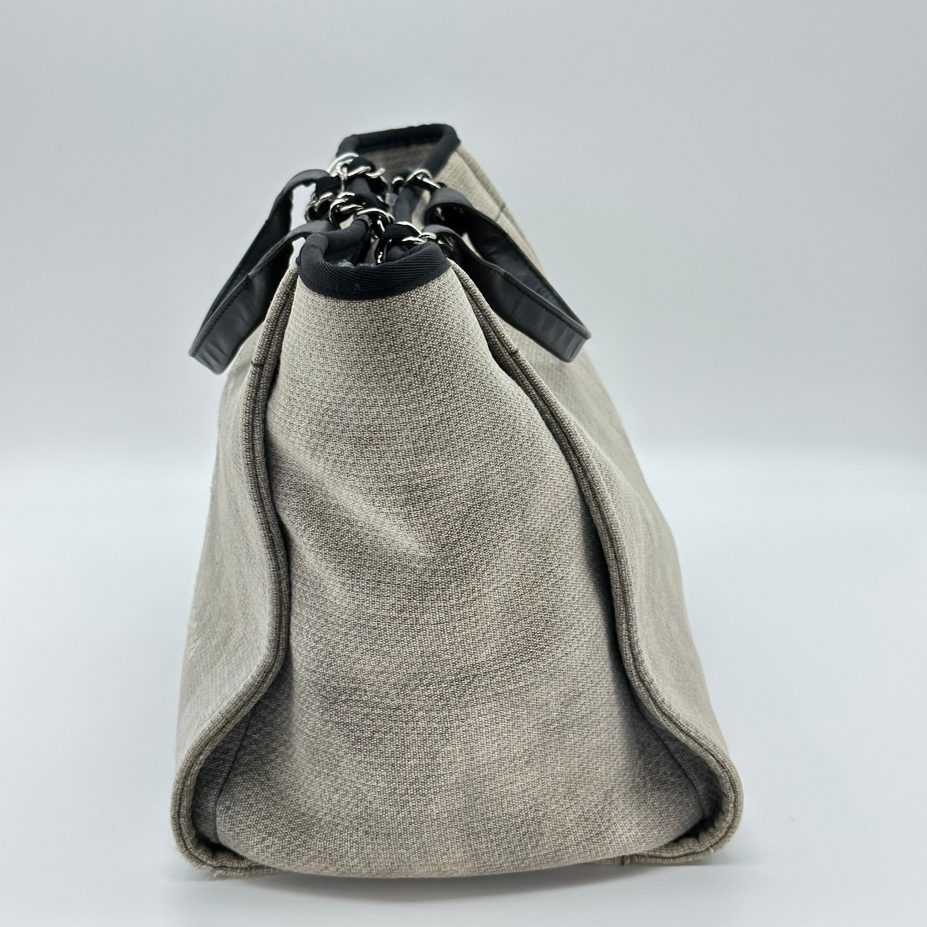 Chanel Deauville Denim leather Tote Bag Canvas Gray Silver