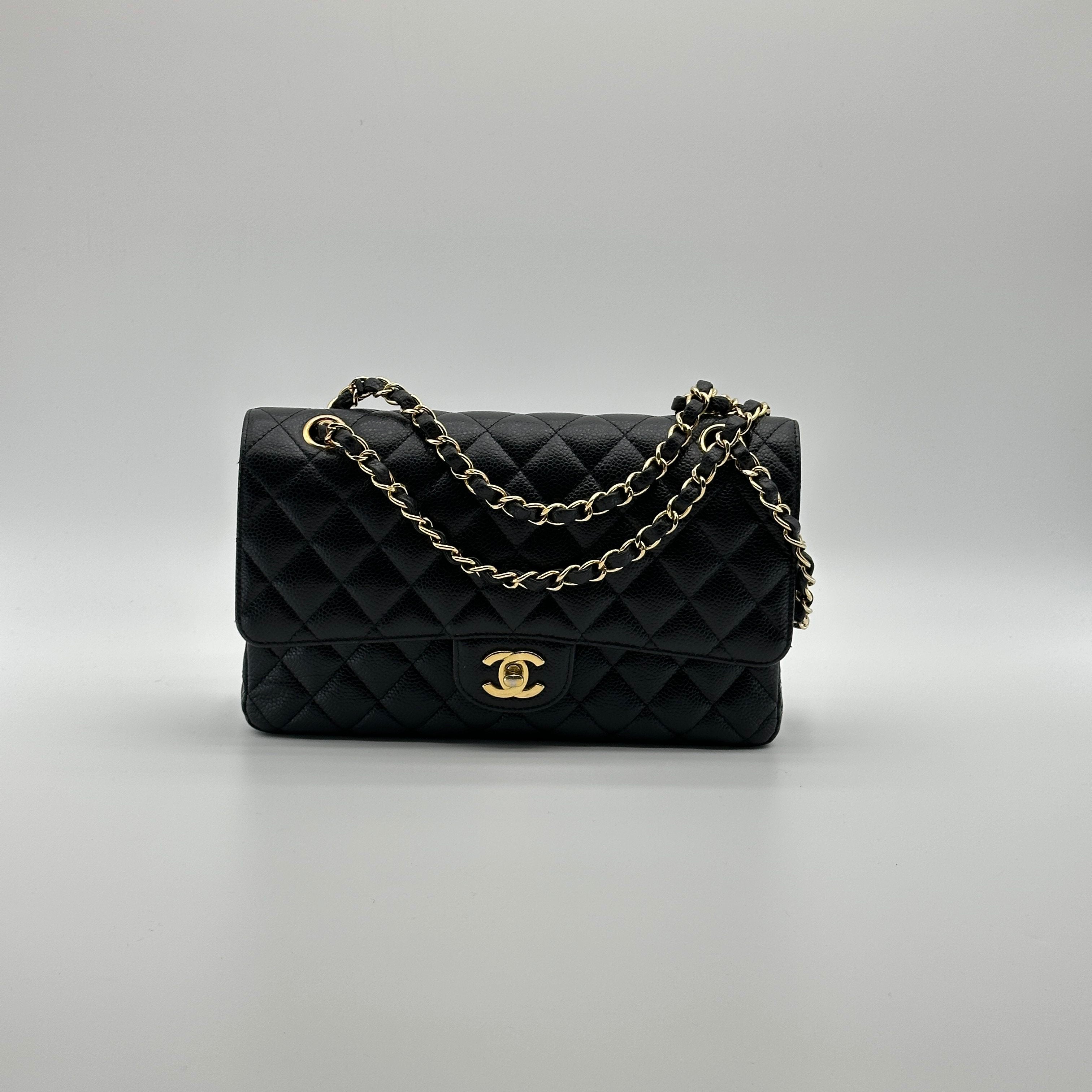 Chanel Matelasse 25 Caviar Skin Double Flap Double Chain Bag Black Gold Metal Fittings 26052533 26XXXXXX A01112