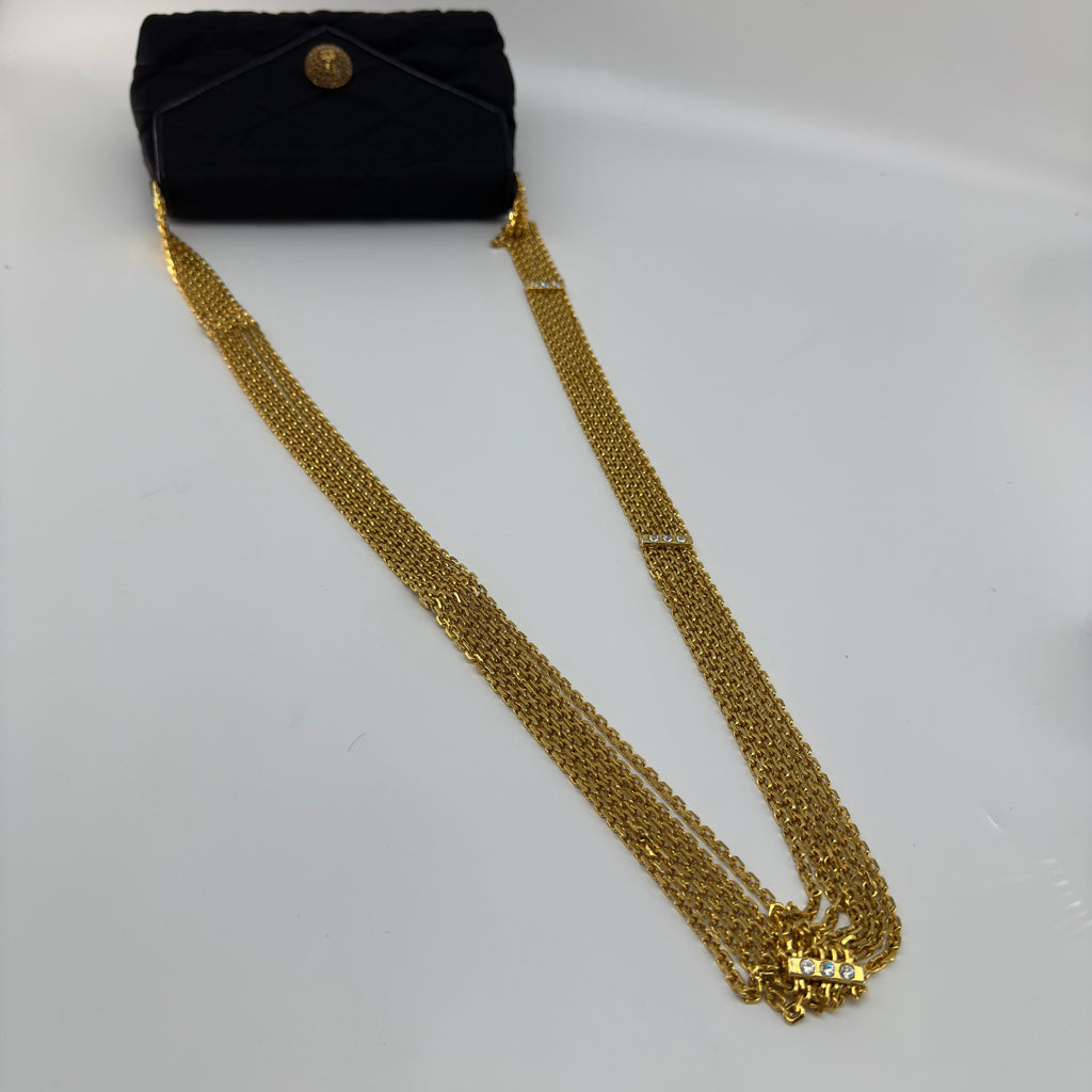 Chanel Matelasse Satin Chain Shoulder Bag Black Gold Metal Fittings