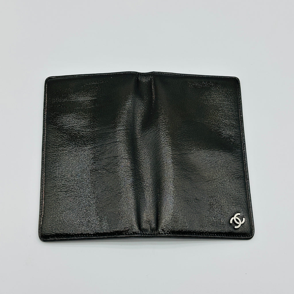 Chanel Patent Leather Coco Mark Long Black Bifold Wallet