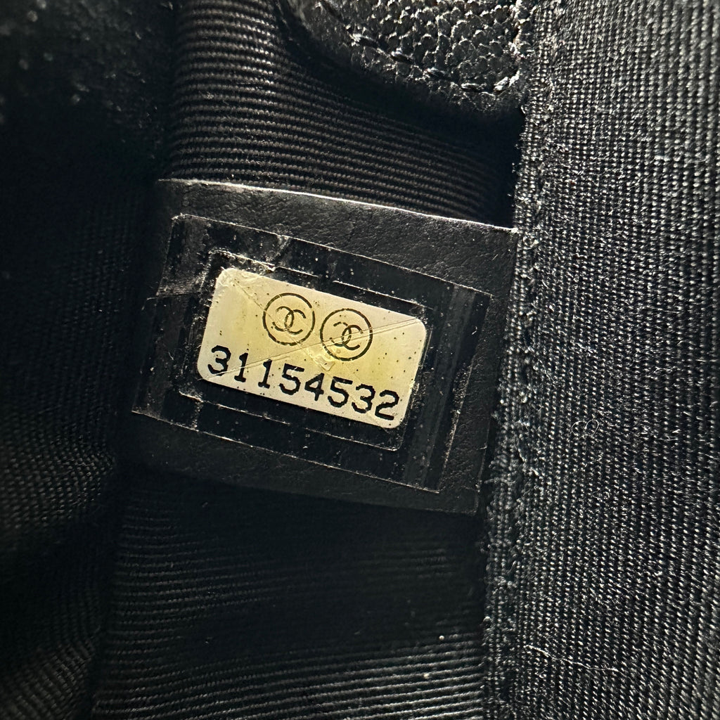 chanel black caviar quilted leather mini round messenger bag