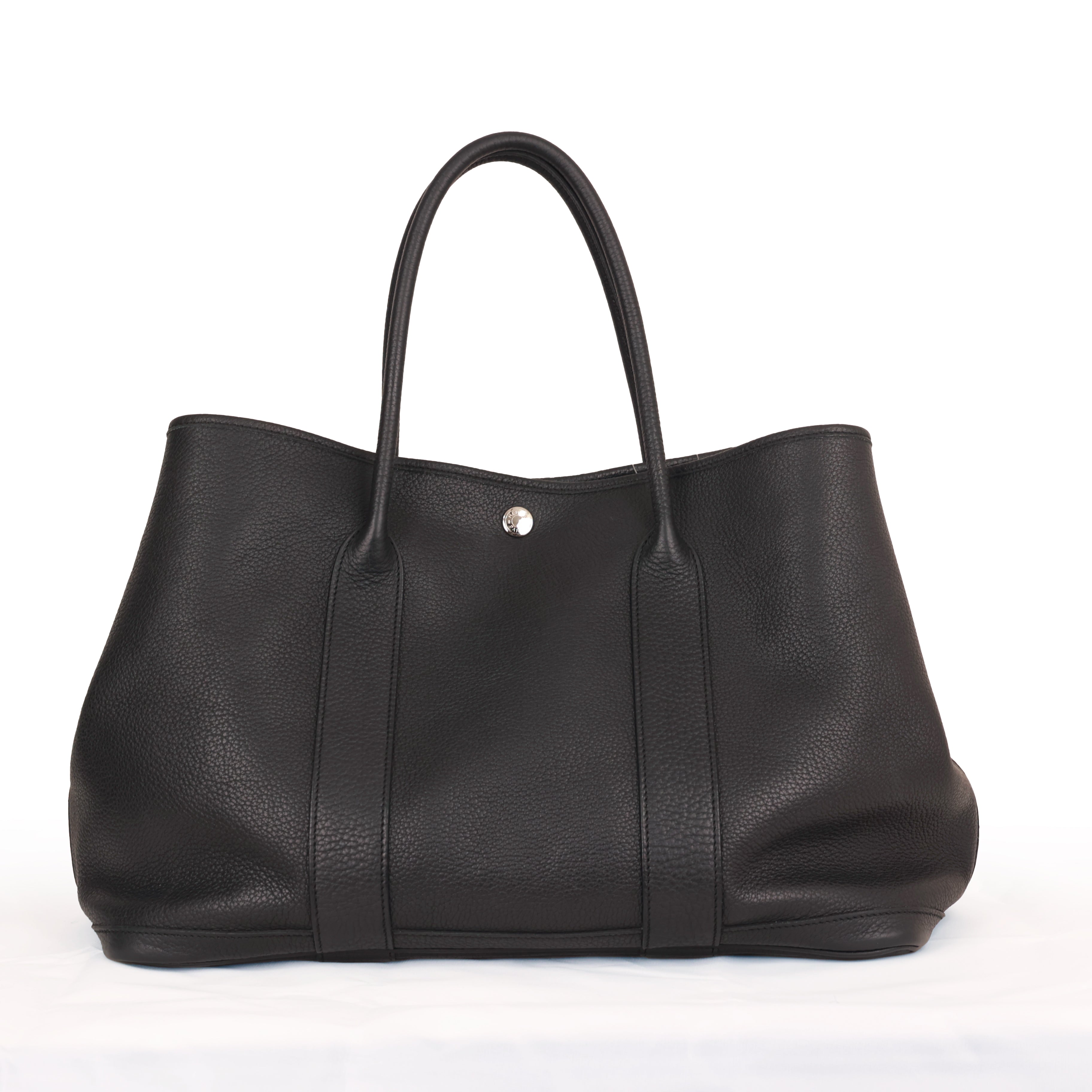 Hermes Garden Party 36 PM Black Canvas Tote Bag □O Stamp Restored Color Touch Up