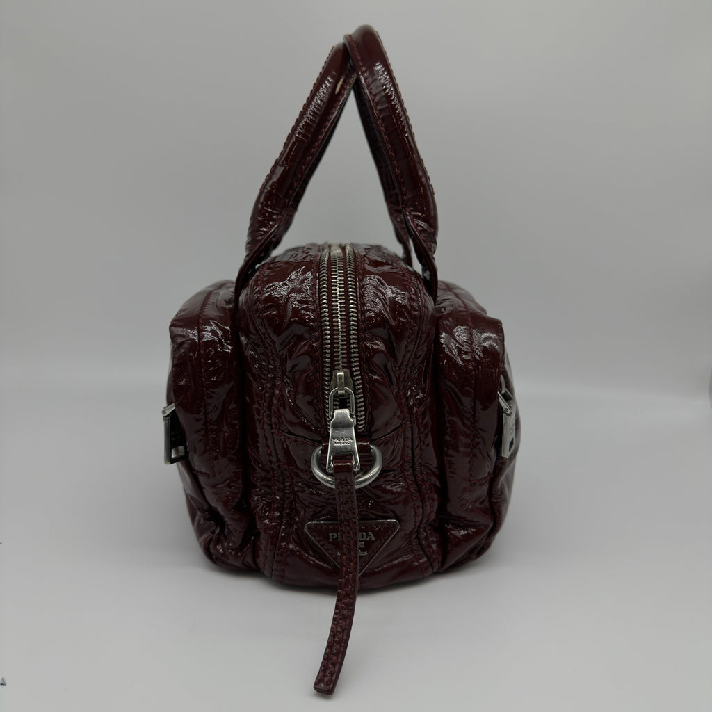 Prada Patent Leather Mini Burgundy Boston Bag
