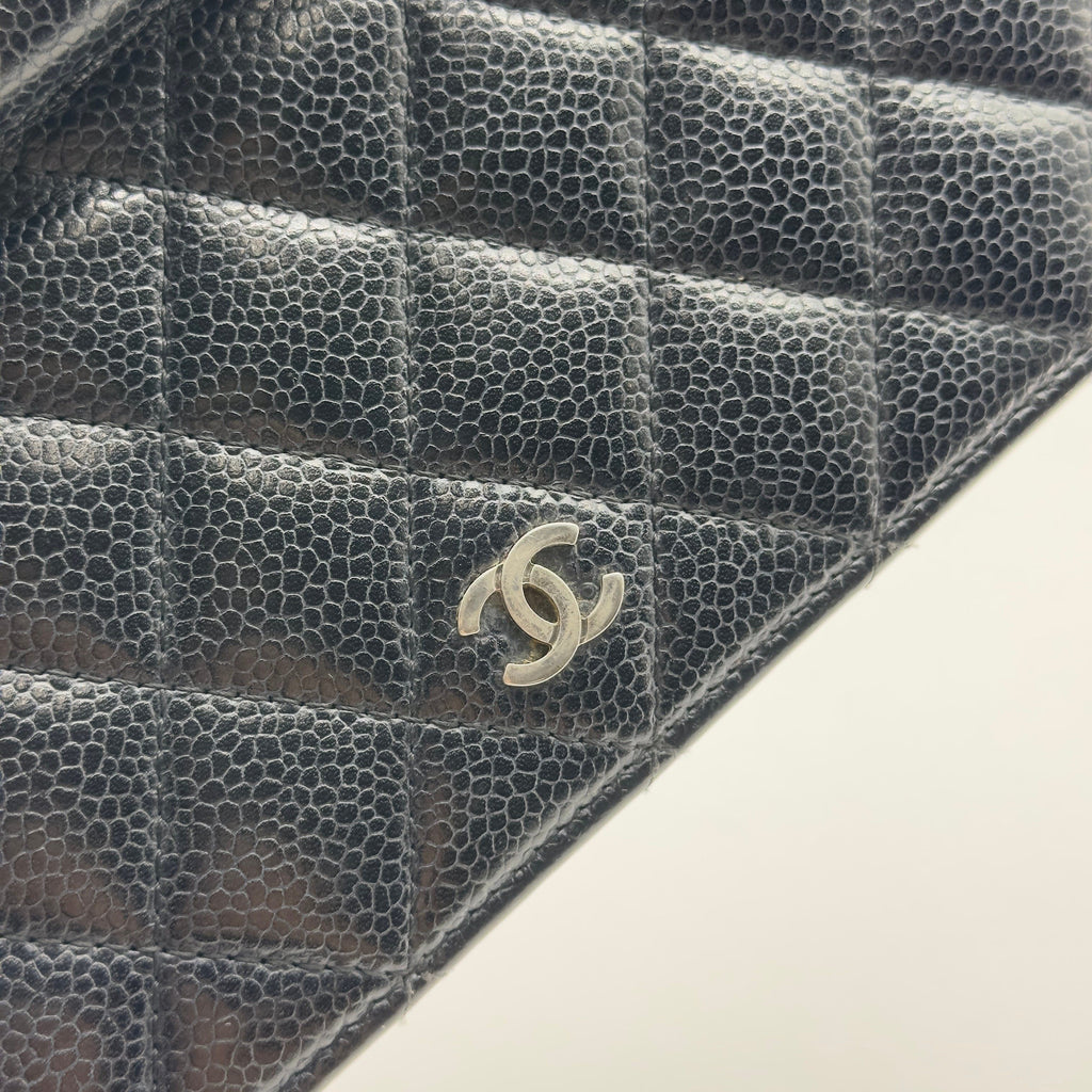 Chanel Quilted Caviar Calfskin Coco Mark Black Long Wallet