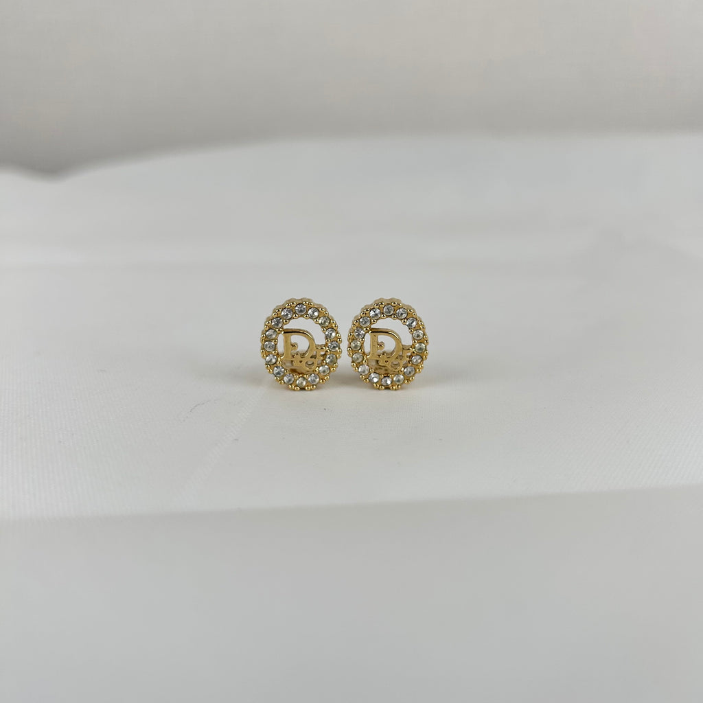 クリスチャン・ディオール Oval Rhinestone ゴールド カラー Logo イヤリング ヴィンテージ Jewelry