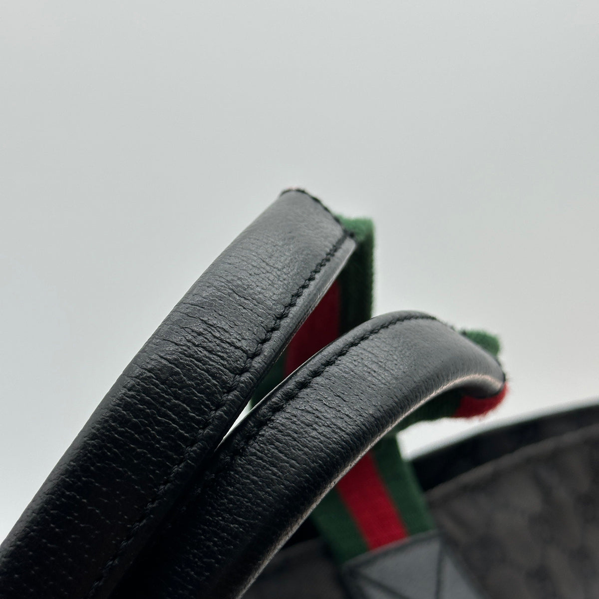 Gucci GG Canvas Leather Black Web Stripe Tote Bag