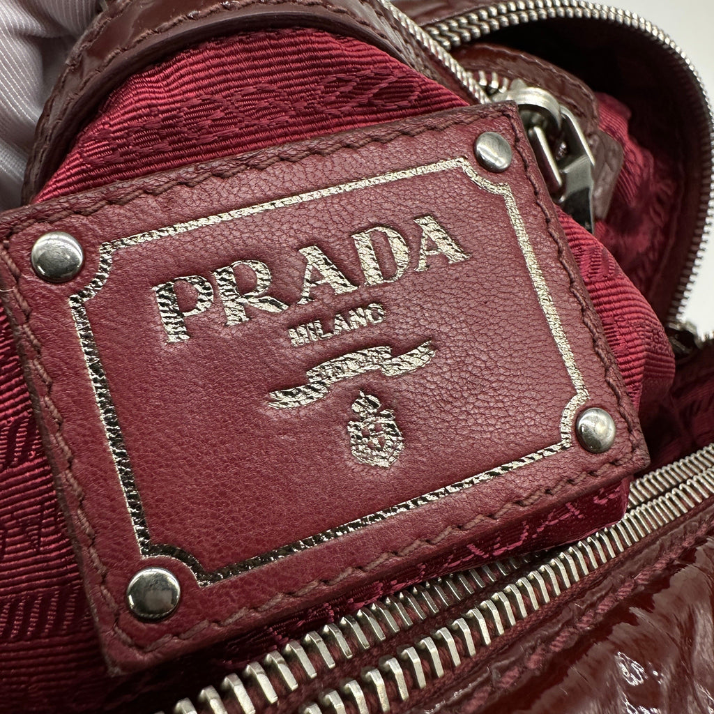 Prada Patent Leather Mini Burgundy Boston Bag