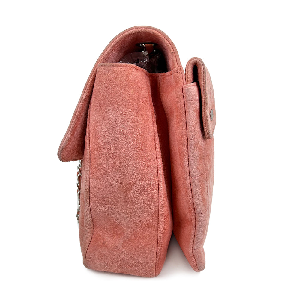 Chanel Pink Choco Bar Reissue Suede Flap Bag Leather Metal