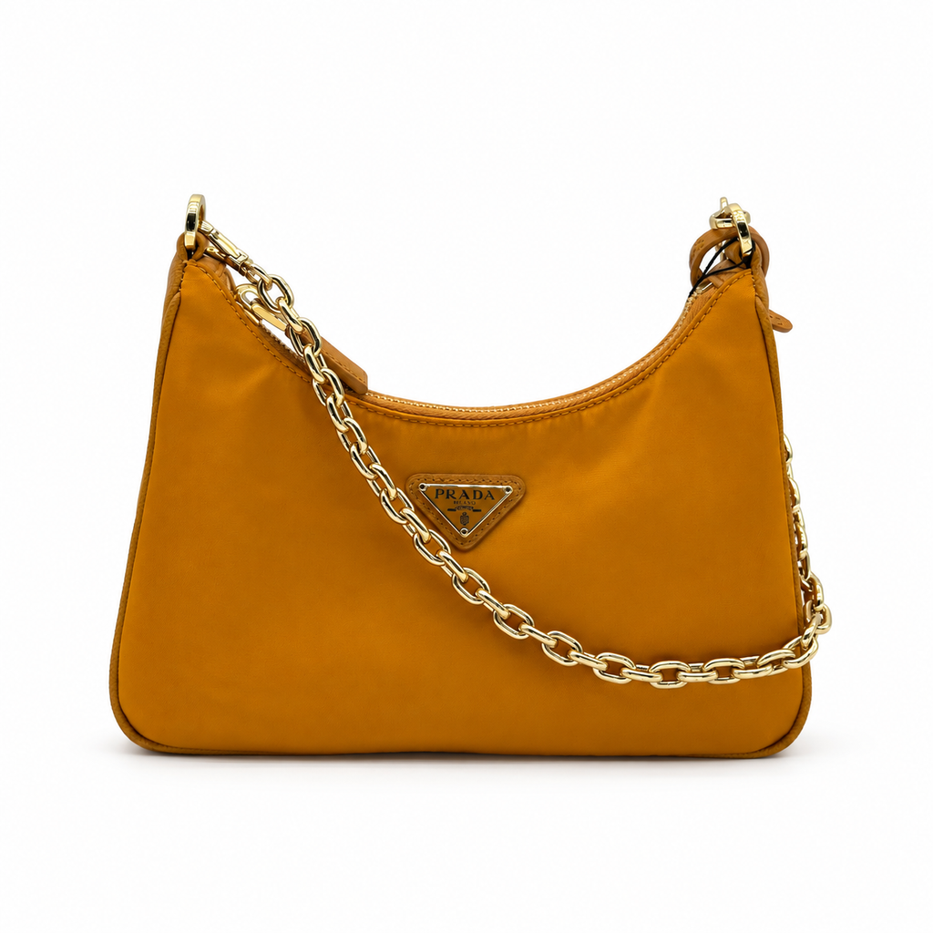 Prada Tessuto Nylon & Leather 2 Way Shoulder Bag Orange